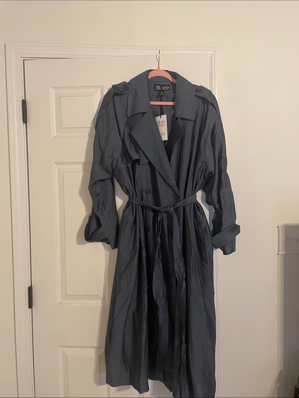Double-Breasted Navy Trench Coat with Belt - Women's Jacket